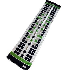 Vintage Bianchini-Ferier Paris silk scarf long rectangle navy blue white green